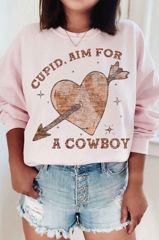 Cupid Aim For A Cowboy Valentine's Graphic Sweatshirt
